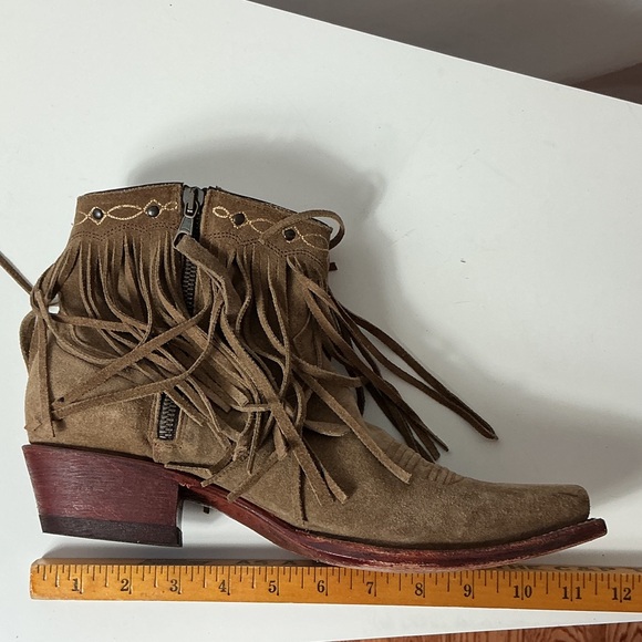 J.B. Dillon Fringe Suede Ankle Booties - Tan - Picture 9 of 12